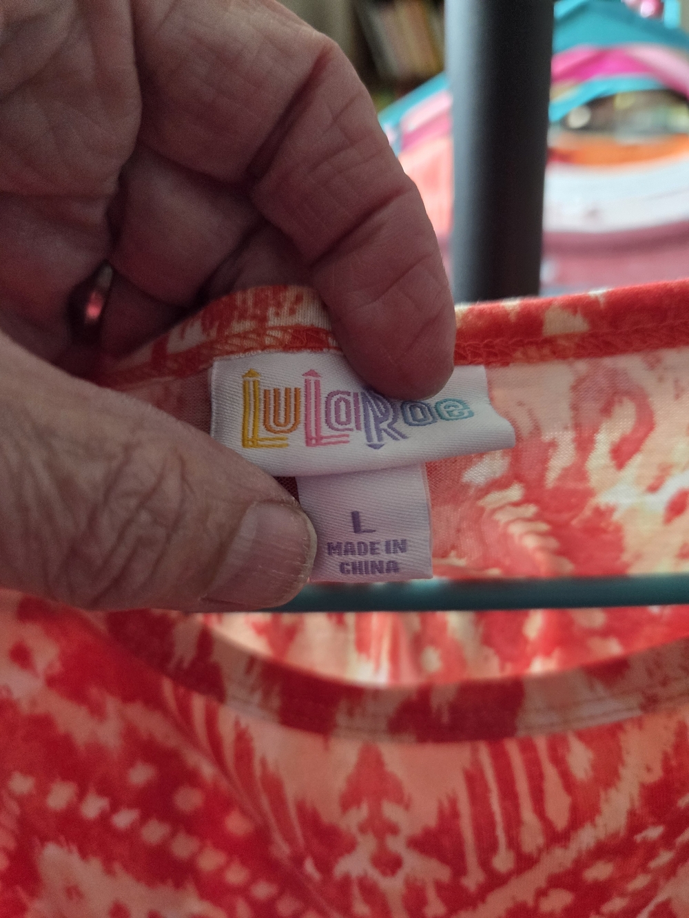 LuLaRoe Short Sleeve Tee Coral and White Tie-Dye
